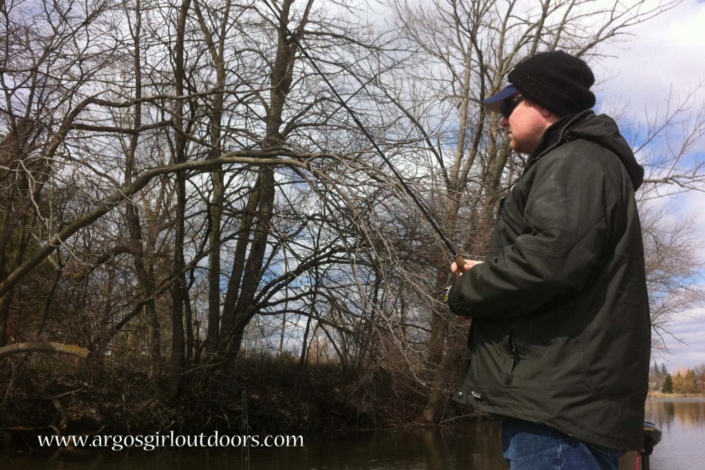 Darrell wanted to take some casts near a favorite crappie spot. The water was just too cold for them to have moved in yet.
