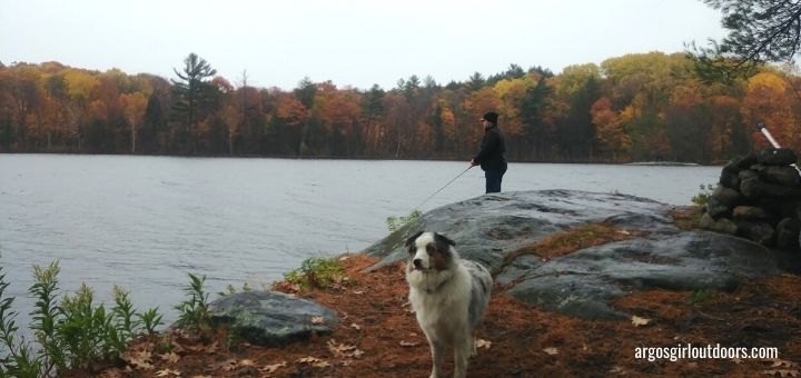 man fishing with dog