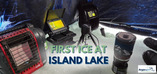 Inside an ice hut with heater, camera, and fish finder