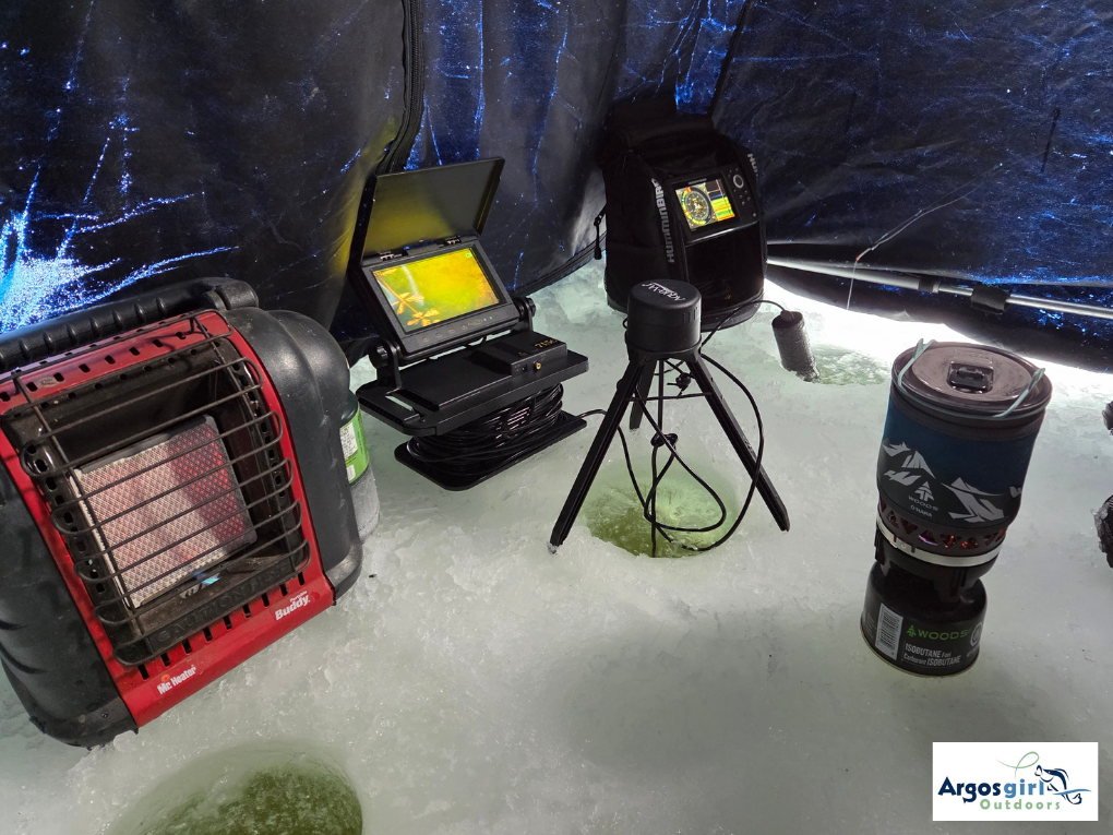 heater, camera, fish finder, and camp stove